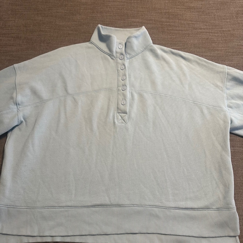 American Eagle Henley Sweatshirt Women XL Light Blue Lived-In Oversized